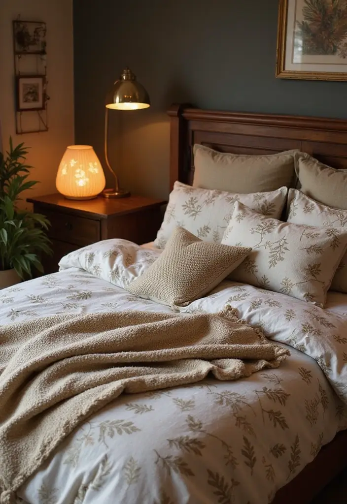 25 Bedroom Decor Ideas With Leaf Print Bedding For A Fresh Look 34 25 Bedroom Decor Ideas With Leaf Print Bedding For A Fresh Look - 12. Layered Textures
