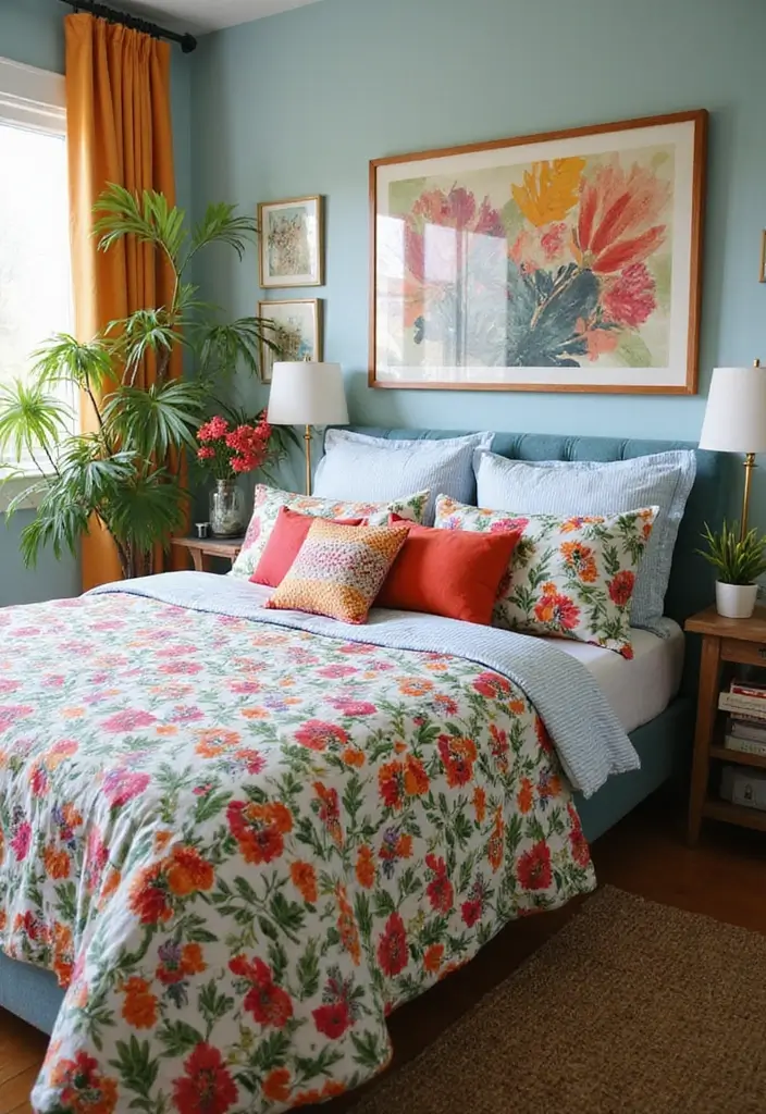 25 Bedroom Decor Ideas With Leaf Print Bedding For A Fresh Look 42 25 Bedroom Decor Ideas With Leaf Print Bedding For A Fresh Look - 14. Floral Fusion