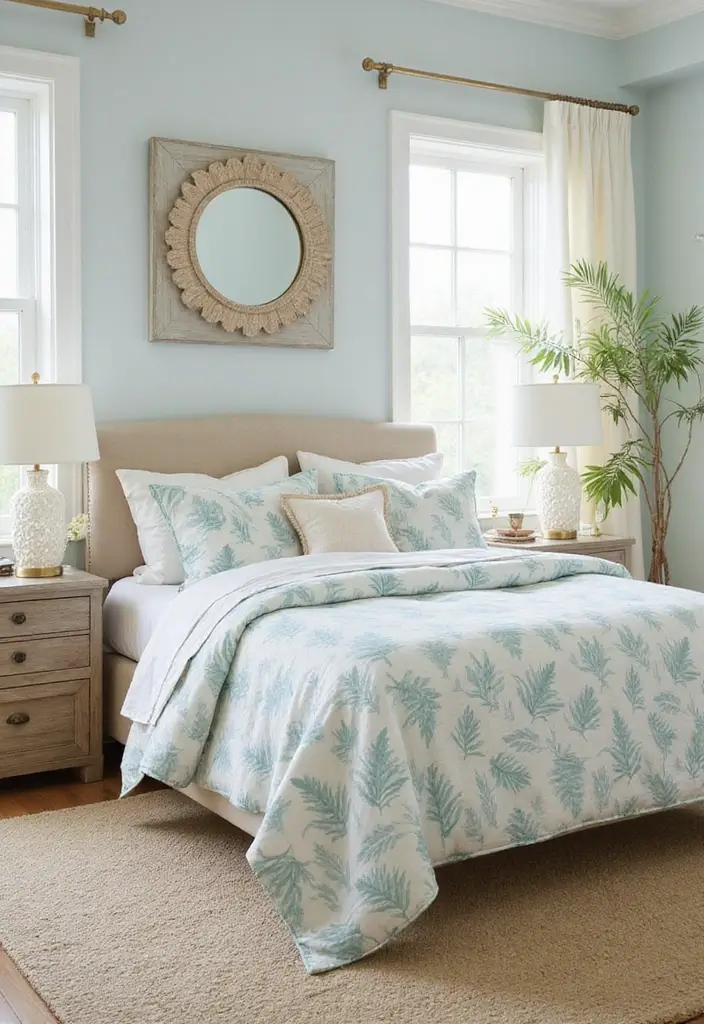 25 Bedroom Decor Ideas With Leaf Print Bedding For A Fresh Look 51 25 Bedroom Decor Ideas With Leaf Print Bedding For A Fresh Look - 17. Coastal Retreat