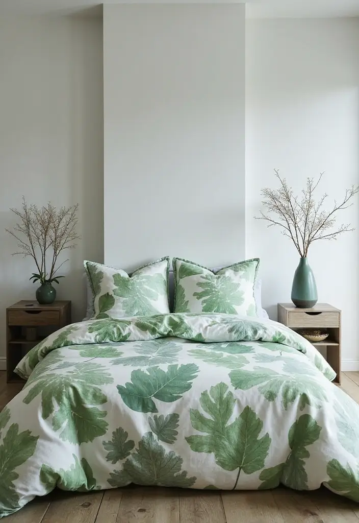 25 Bedroom Decor Ideas With Leaf Print Bedding For A Fresh Look 8 25 Bedroom Decor Ideas With Leaf Print Bedding For A Fresh Look - 2. Monochromatic Magic