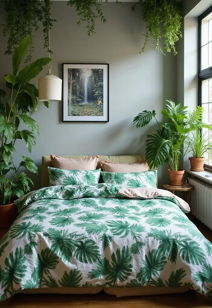 25 Bedroom Decor Ideas With Leaf Print Bedding For A Fresh Look 54 25 Bedroom Decor Ideas With Leaf Print Bedding For A Fresh Look - 20. Urban Jungle