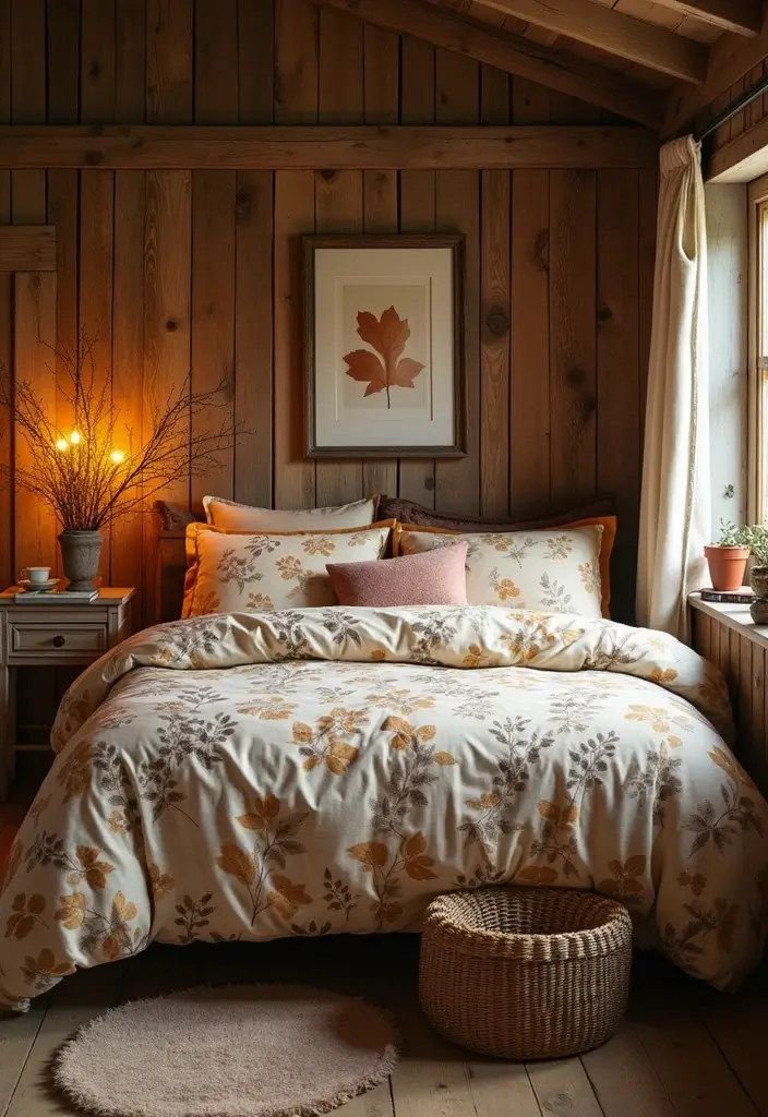 25 Bedroom Decor Ideas With Leaf Print Bedding For A Fresh Look 13 25 Bedroom Decor Ideas With Leaf Print Bedding For A Fresh Look - 5. Rustic Charm