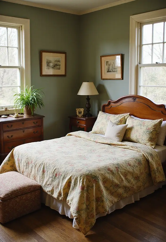 25 Bedroom Decor Ideas With Leaf Print Bedding For A Fresh Look 21 25 Bedroom Decor Ideas With Leaf Print Bedding For A Fresh Look - 7. Vintage Vibes