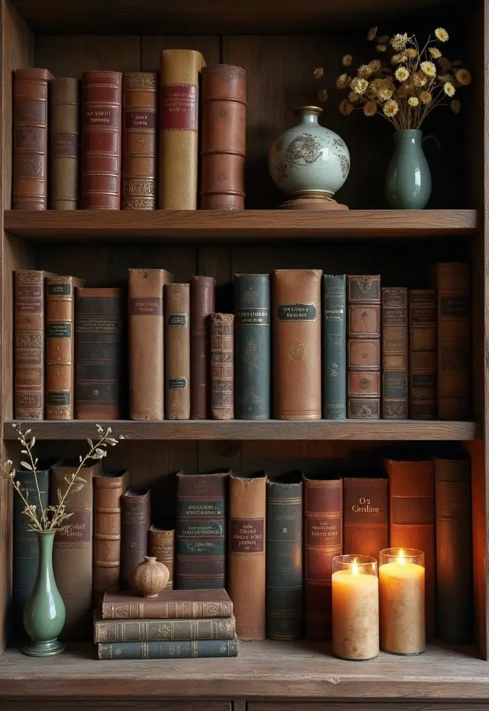 25 Decorative Bookshelf Styling Ideas With Vases And Candles 48 25 Decorative Bookshelf Styling Ideas With Vases And Candles - 24. Vintage Books and Decor