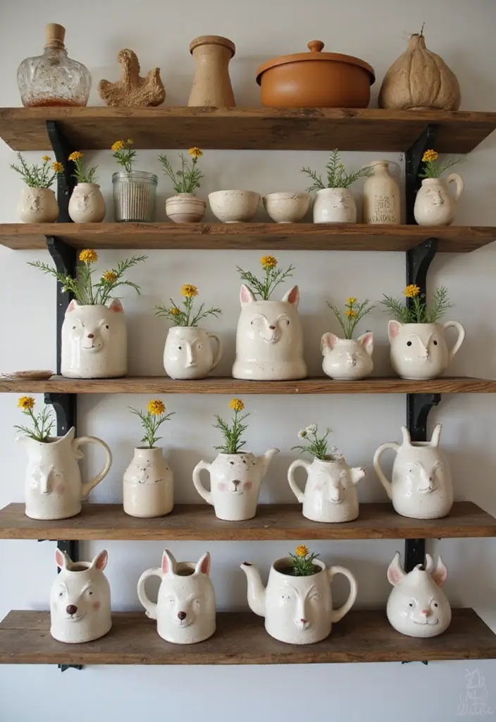 25 Decorative Kitchen Shelf Ideas With Vases - 19. Whimsical Creatures as Vases
