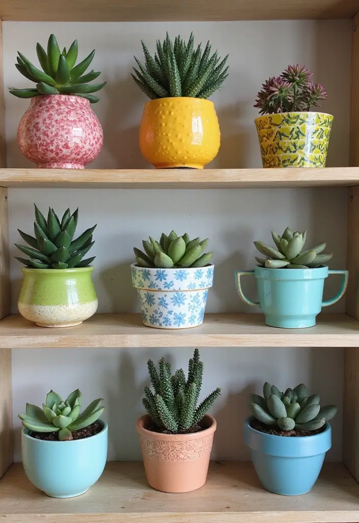 25 Decorative Kitchen Shelf Ideas With Vases - 20. Succulent Displays in Unique Vases