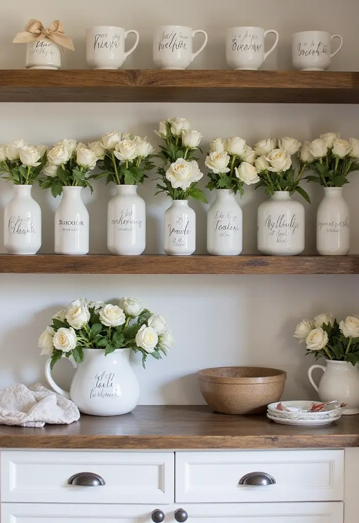 25 Decorative Kitchen Shelf Ideas With Vases - 25. Personalized Family Vases