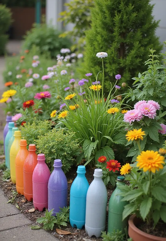 25 Home Decor Projects With Recycled Bottles For Sustainability 15 25 Home Decor Projects With Recycled Bottles For Sustainability - 7. Outdoor Bottle Garden Edges