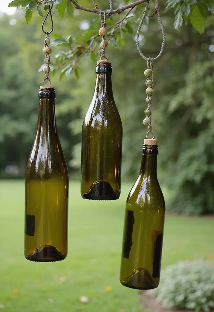 25 Home Decor Projects With Recycled Bottles For Sustainability 17 25 Home Decor Projects With Recycled Bottles For Sustainability - 9. Wine Bottle Wind Chimes