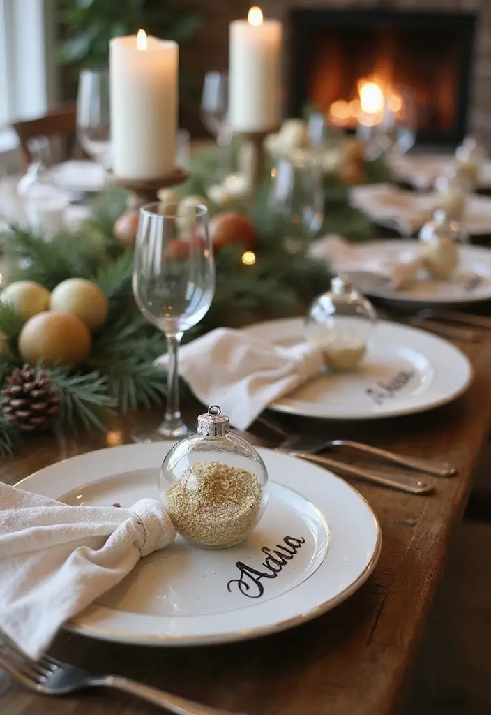 25 Tabletop Christmas Decor Ideas For Festive Charm 26 25 Tabletop Christmas Decor Ideas For Festive Charm - 14. DIY Ornament Place Cards