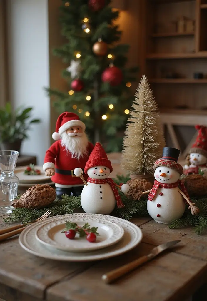 25 Tabletop Christmas Decor Ideas For Festive Charm 27 25 Tabletop Christmas Decor Ideas For Festive Charm - 15. Whimsical Holiday Figurines