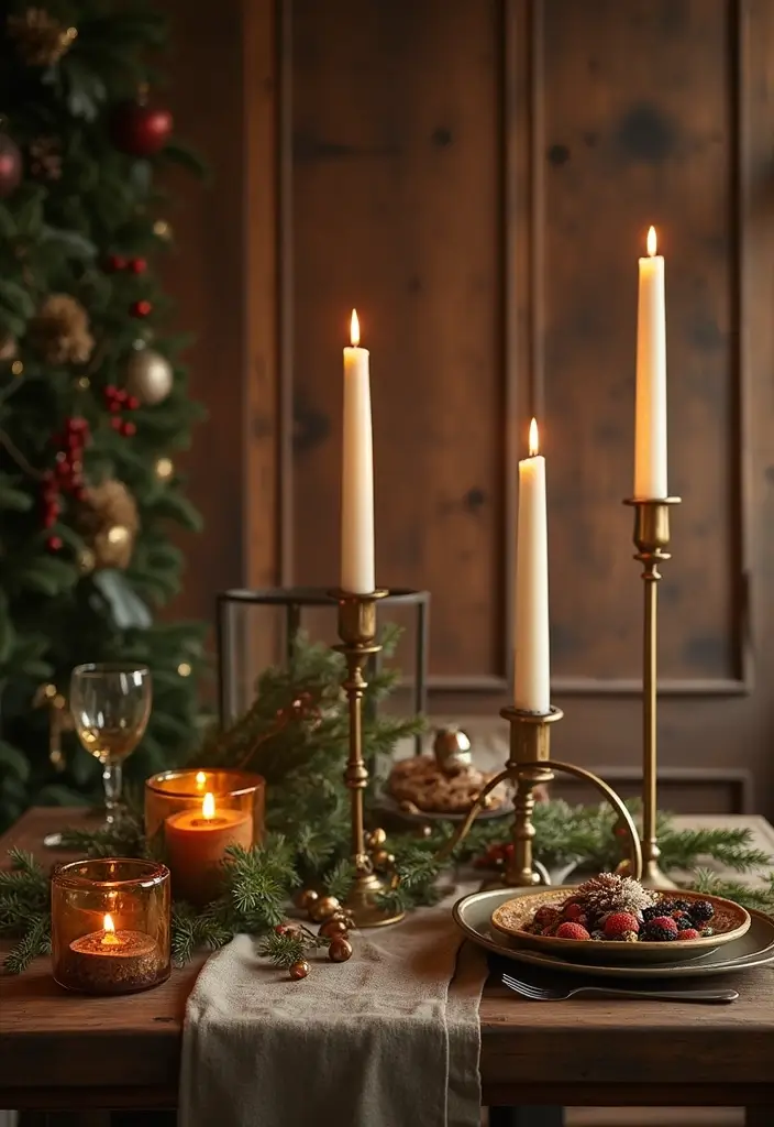 25 Tabletop Christmas Decor Ideas For Festive Charm 42 25 Tabletop Christmas Decor Ideas For Festive Charm - 22. Vintage Candle Holders