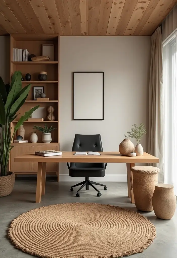 25 Zen Office Decor Ideas To Create Calm Work Spaces 52 25 Zen Office Decor Ideas To Create Calm Work Spaces - 18. Use Earthy Materials