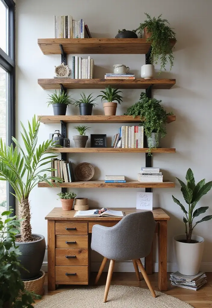 26 Creative Ideas For Sustainable Office Decor 3 26 Creative Ideas For Sustainable Office Decor - 3. Upcycled Wooden Shelves