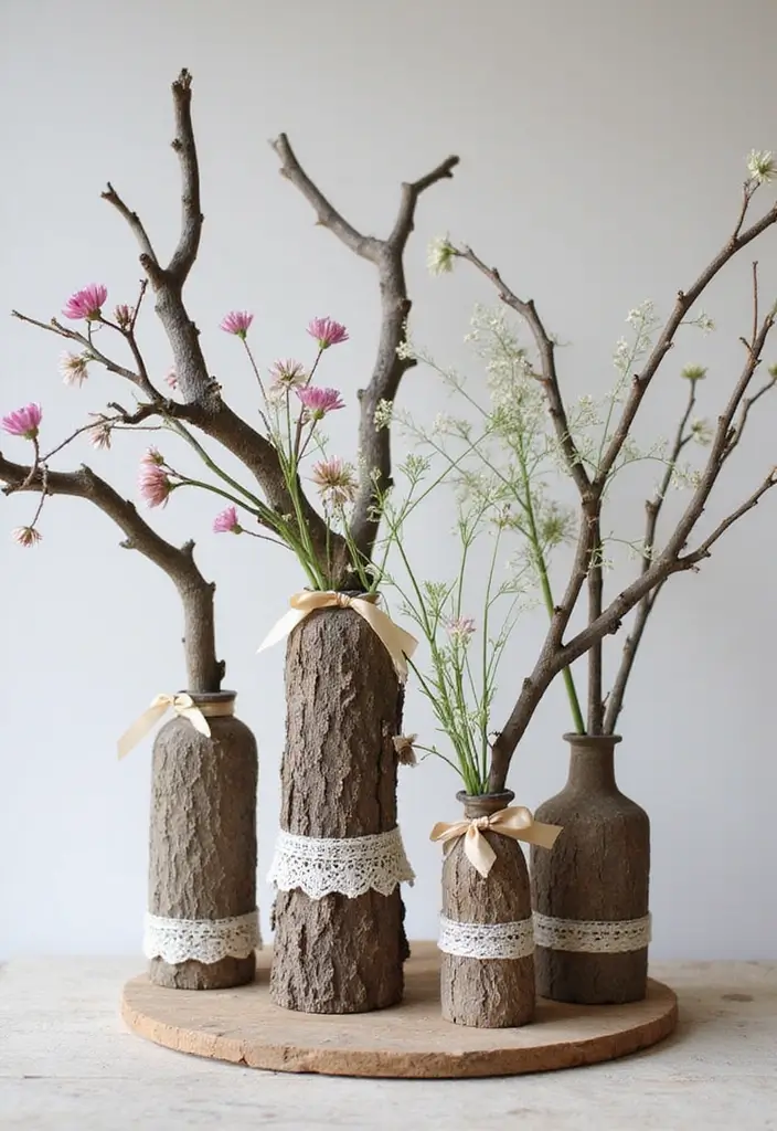 26 Decorative Glass Vases With Lace And Ribbon You’ll Love 50 26 Decorative Glass Vases With Lace And Ribbon You’ll Love - 20. Twisted Branch Vases