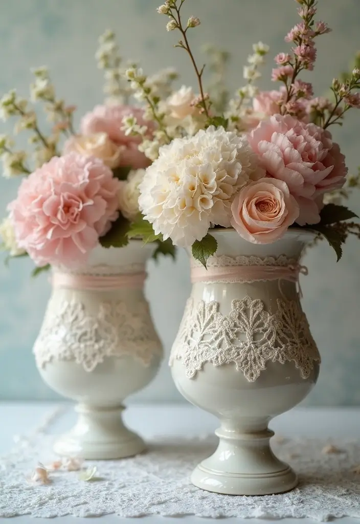 26 Decorative Glass Vases With Lace And Ribbon You’ll Love 29 26 Decorative Glass Vases With Lace And Ribbon You’ll Love - 7. Charming Footed Vases