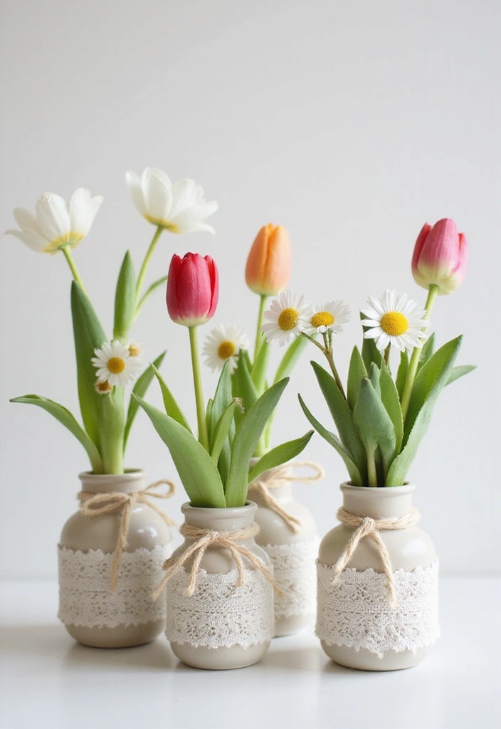 26 Decorative Glass Vases With Lace And Ribbon You’ll Love 33 26 Decorative Glass Vases With Lace And Ribbon You’ll Love - 9. Simple Bud Vases