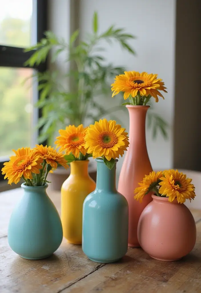 26 Decorative Vase And Pitcher Arrangements For Tabletops 1 26 Decorative Vase And Pitcher Arrangements For Tabletops - 1. Colorful Cluster of Vases