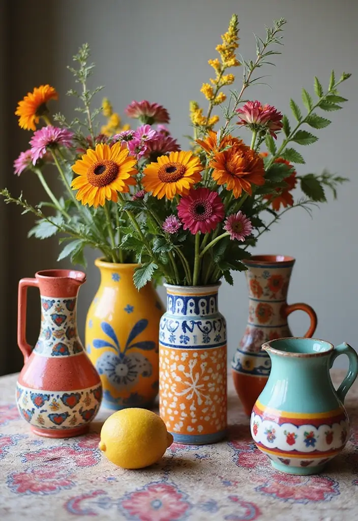 26 Decorative Vase And Pitcher Arrangements For Tabletops 20 26 Decorative Vase And Pitcher Arrangements For Tabletops - 12. Eclectic Color Palette