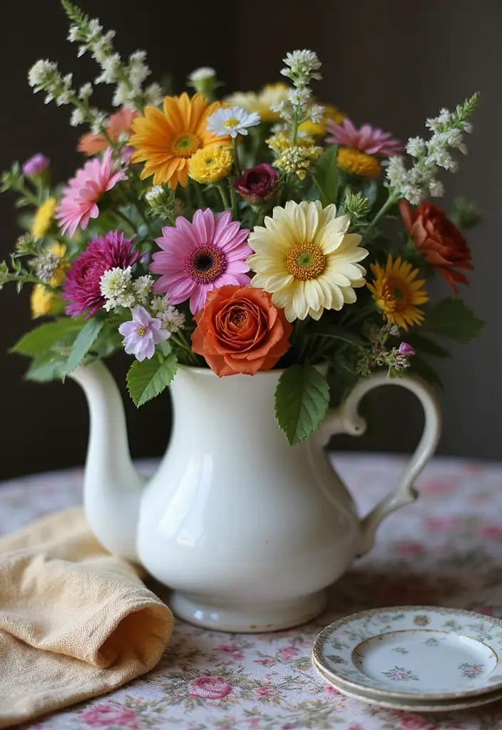 26 Decorative Vase And Pitcher Arrangements For Tabletops 24 26 Decorative Vase And Pitcher Arrangements For Tabletops - 16. Vintage Teapots as Vases