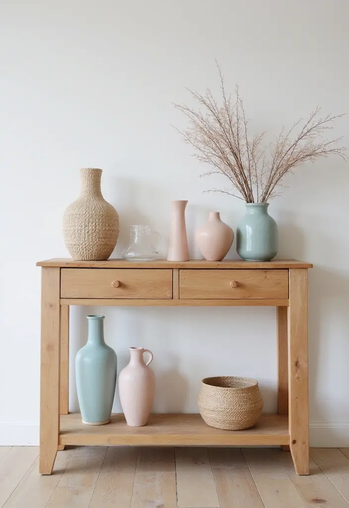 26 Decorative Vases On Wooden Consoles For Natural Warmth 24 26 Decorative Vases On Wooden Consoles For Natural Warmth - 12. Soft Pastels