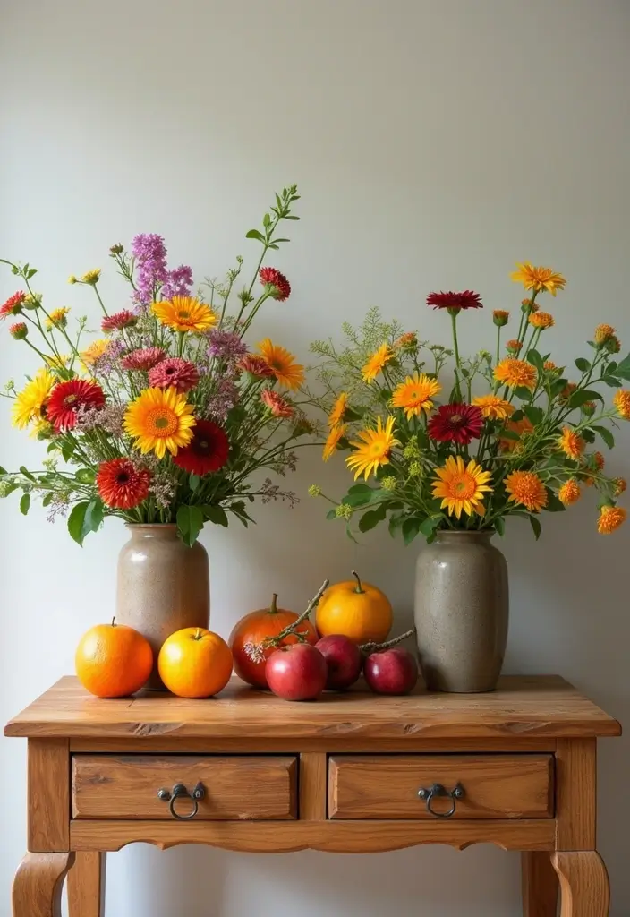 26 Decorative Vases On Wooden Consoles For Natural Warmth 28 26 Decorative Vases On Wooden Consoles For Natural Warmth - 16. Seasonal Fruits and Flowers