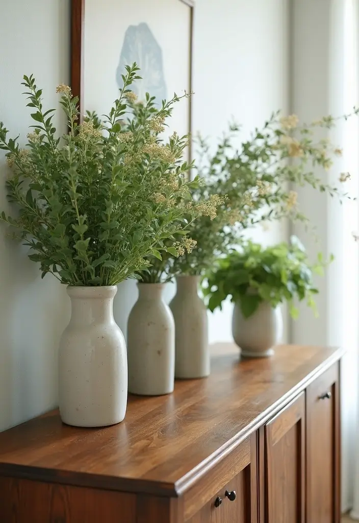26 Decorative Vases On Wooden Consoles For Natural Warmth 43 26 Decorative Vases On Wooden Consoles For Natural Warmth - 21. Incorporating Seasonal Greens