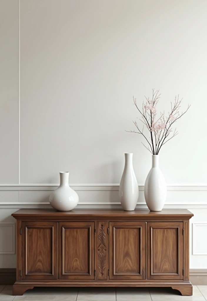 26 Decorative Vases On Wooden Consoles For Natural Warmth 60 26 Decorative Vases On Wooden Consoles For Natural Warmth - 26. Timeless White Vases