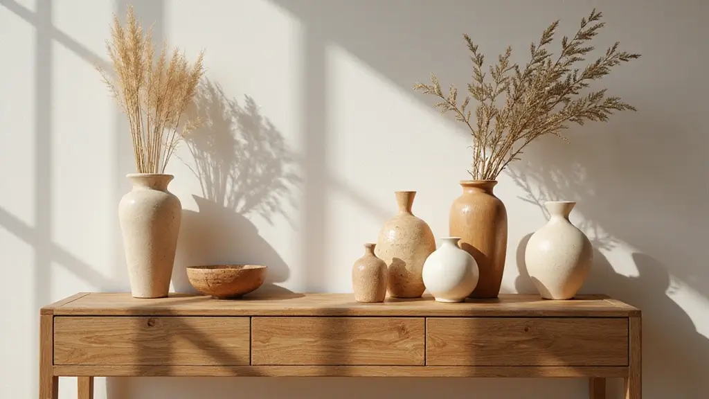 26 Decorative Vases On Wooden Consoles For Natural Warmth