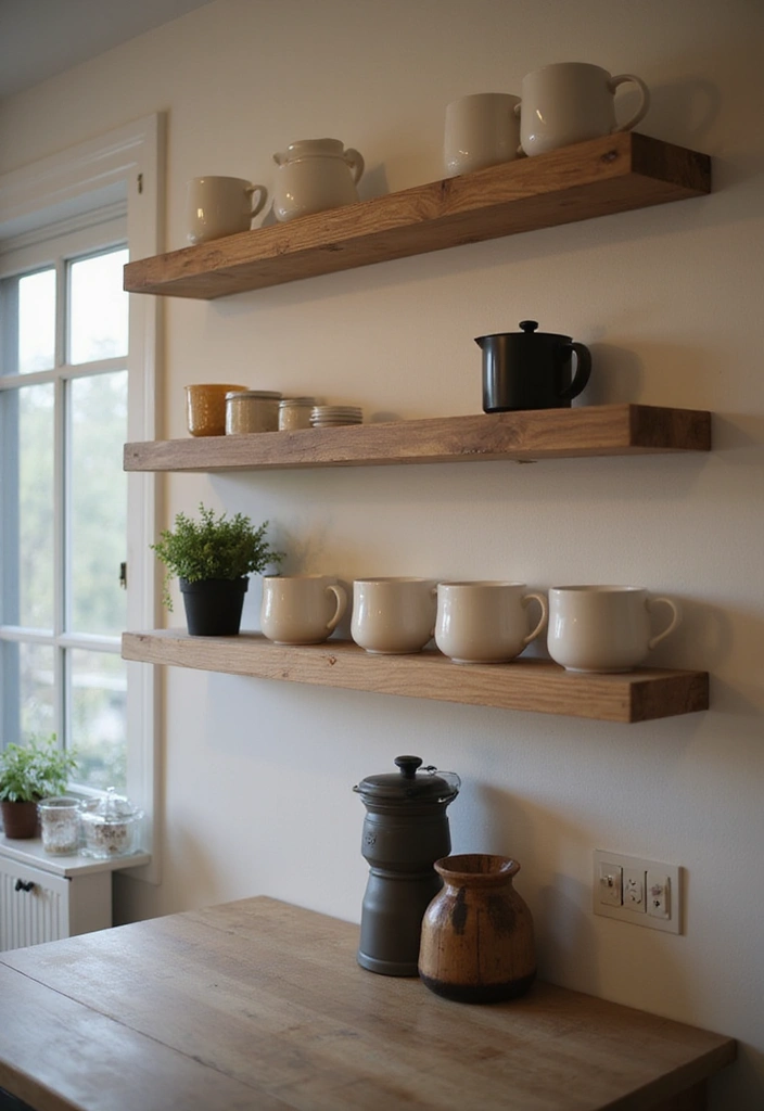 26 Home Decor Coffee Bar Ideas For Cozy Corners - 1. Minimalist Floating Shelves
