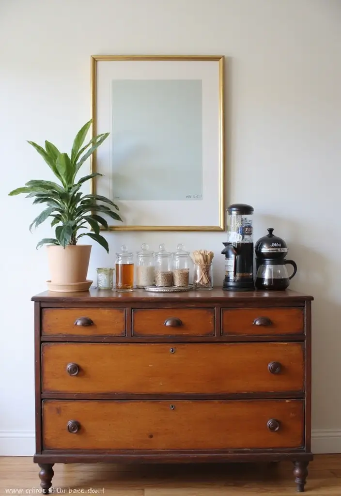 26 Home Decor Coffee Bar Ideas For Cozy Corners - 10. Repurposed Furniture Coffee Bar