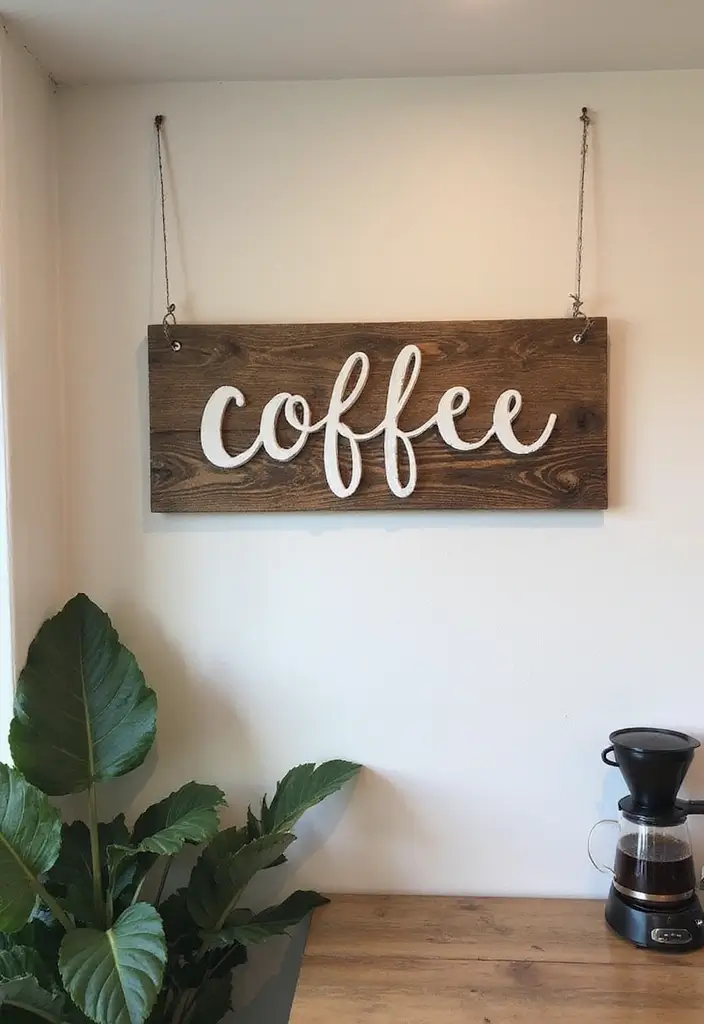 26 Home Decor Coffee Bar Ideas For Cozy Corners - 12. Charming DIY Coffee Sign