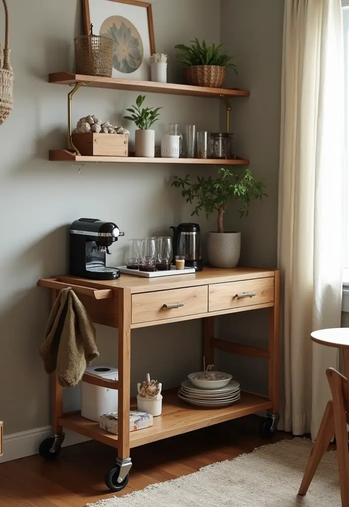 26 Home Decor Coffee Bar Ideas For Cozy Corners - 14. Compact Coffee Bar with Trolley