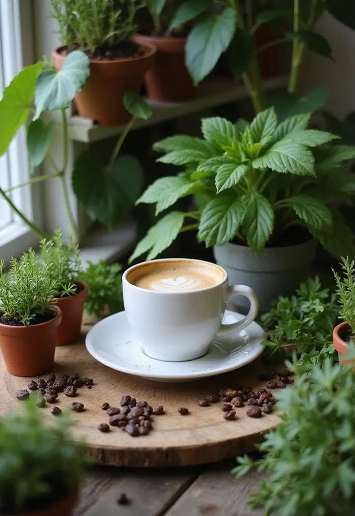 26 Home Decor Coffee Bar Ideas For Cozy Corners - 15. Greenery and Coffee Combo