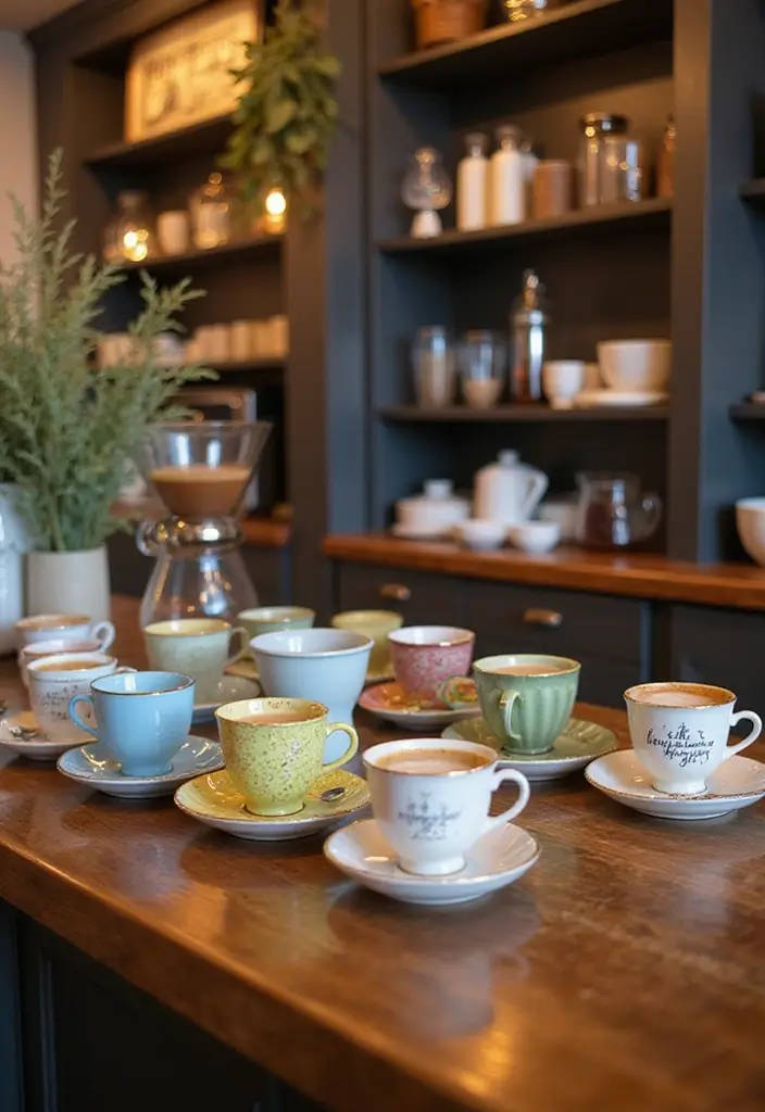 26 Home Decor Coffee Bar Ideas For Cozy Corners - 18. Elegant Teacup Display
