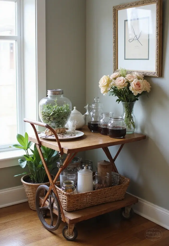 26 Home Decor Coffee Bar Ideas For Cozy Corners - 2. Vintage Cart Coffee Station