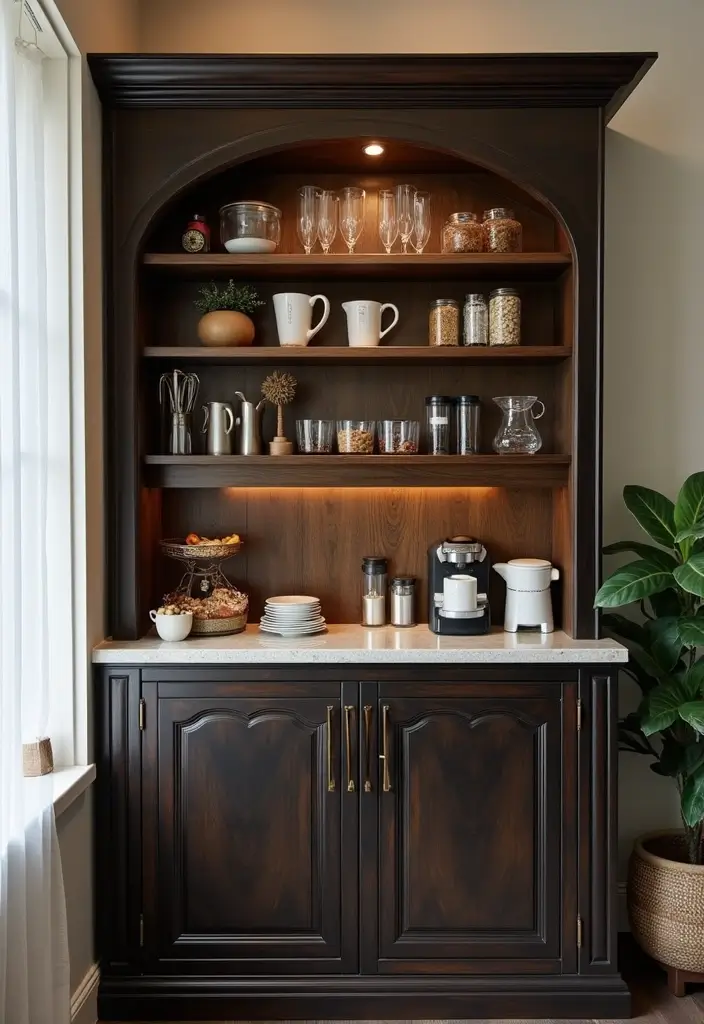 26 Home Decor Coffee Bar Ideas For Cozy Corners - 22. Bar Cabinet with Coffee Essentials