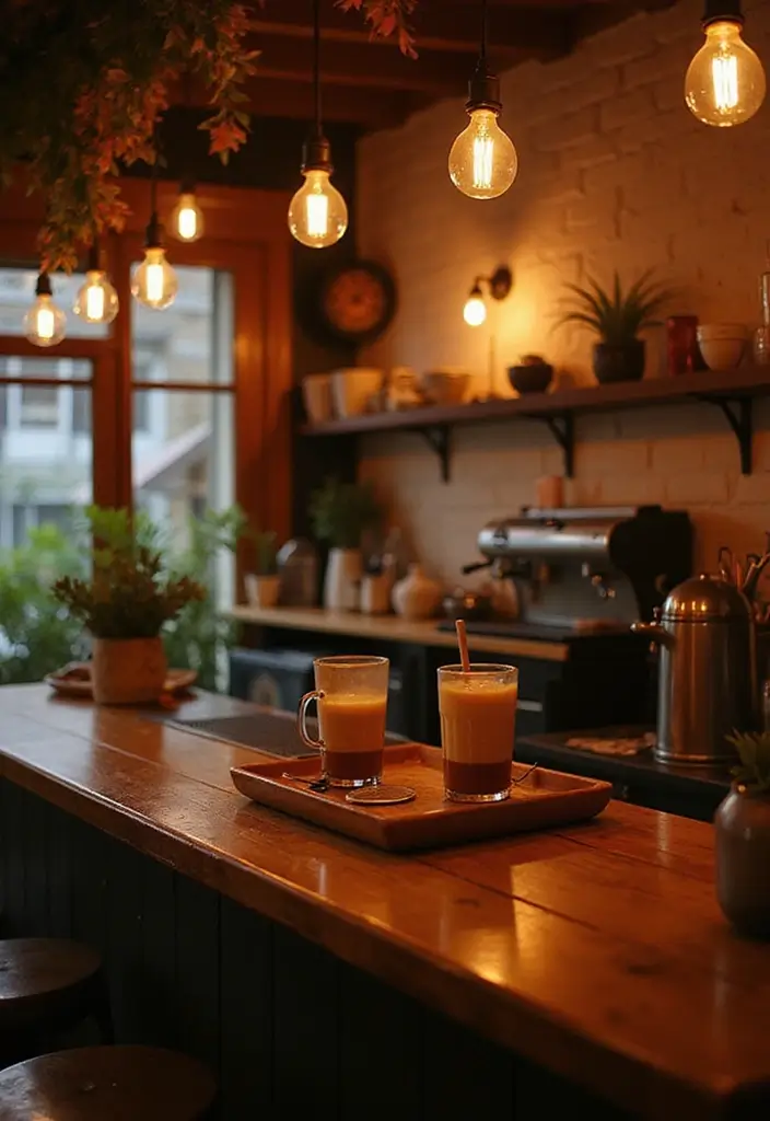 26 Home Decor Coffee Bar Ideas For Cozy Corners - 26. Warm Lighting Accents