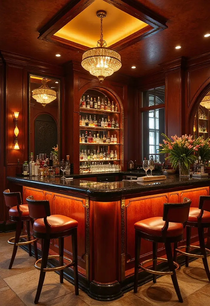 27 Home Bar Decor Ideas Featuring Accent Walls And Lighting 17 27 Home Bar Decor Ideas Featuring Accent Walls And Lighting - 13. Art Deco Glam