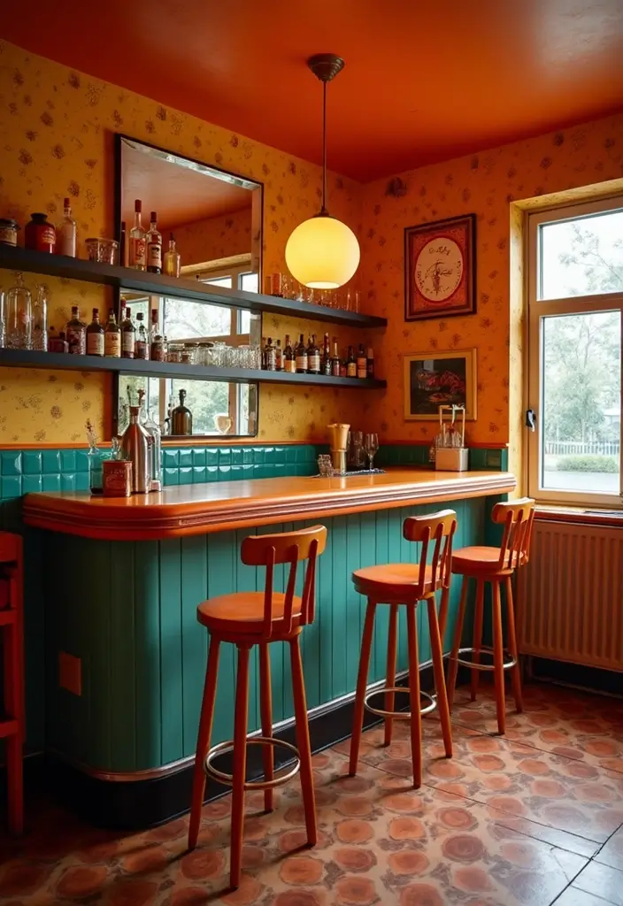 27 Home Bar Decor Ideas Featuring Accent Walls And Lighting 44 27 Home Bar Decor Ideas Featuring Accent Walls And Lighting - 24. Retro Vibes