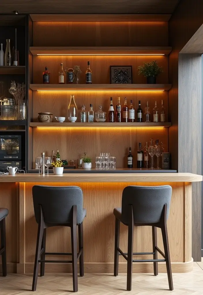 27 Home Bar Decor Ideas Featuring Accent Walls And Lighting 3 27 Home Bar Decor Ideas Featuring Accent Walls And Lighting - 3. Textured Wallpaper Wonders