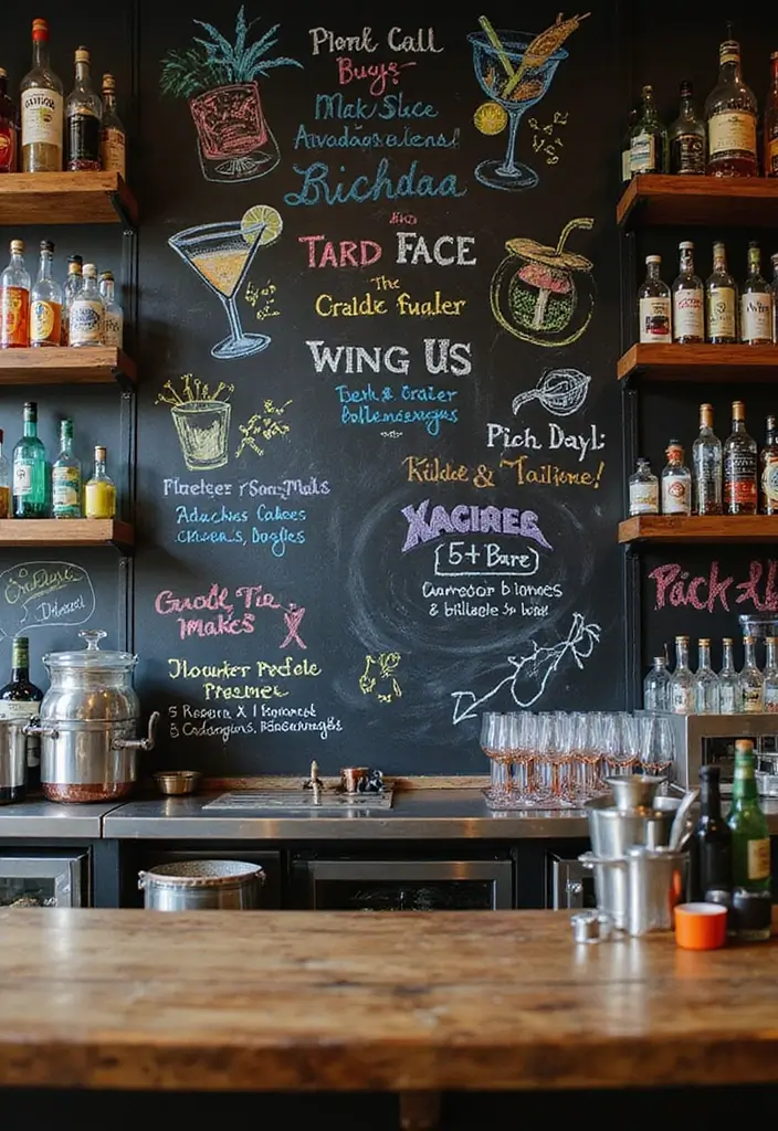 27 Home Bar Decor Ideas Featuring Accent Walls And Lighting 6 27 Home Bar Decor Ideas Featuring Accent Walls And Lighting - 6. Chalkboard Walls