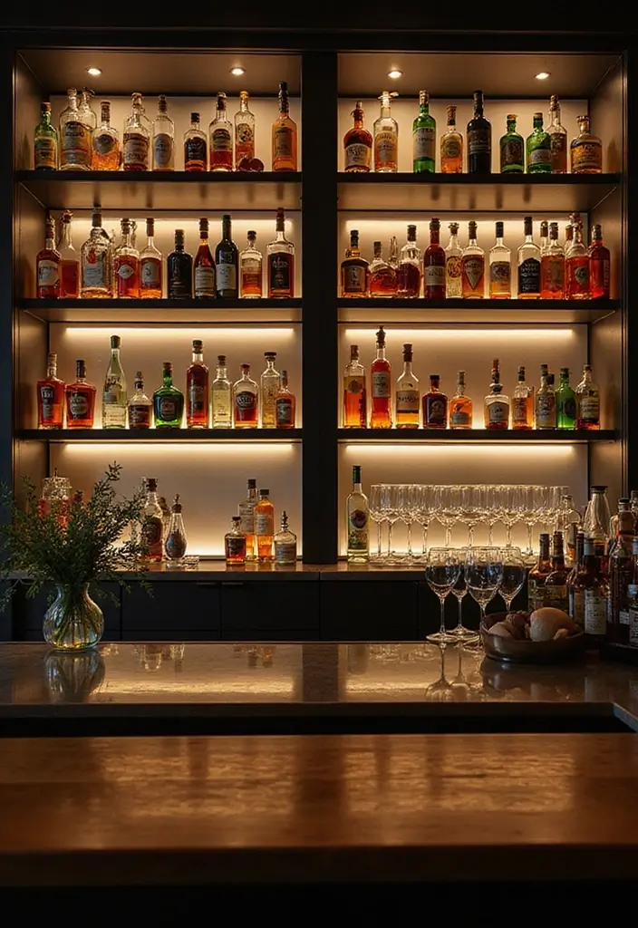 27 Home Bar Decor Ideas Featuring Accent Walls And Lighting 7 27 Home Bar Decor Ideas Featuring Accent Walls And Lighting - 7. Light-Up Shelving