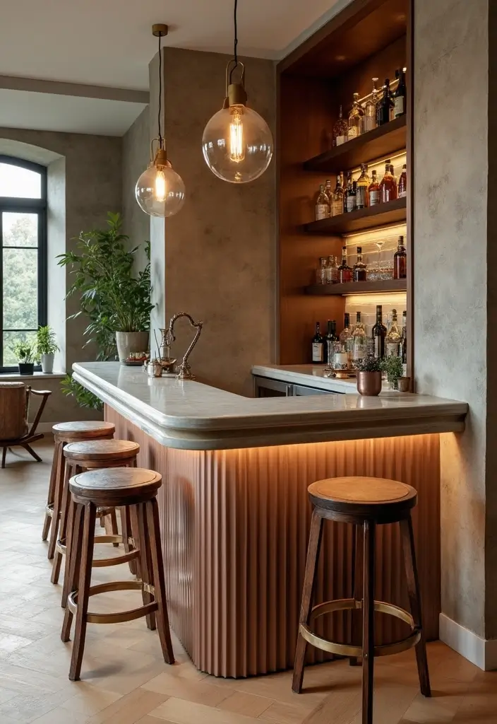 27 Home Bar Decor Ideas Featuring Accent Walls And Lighting 8 27 Home Bar Decor Ideas Featuring Accent Walls And Lighting - 8. Metallic Accents