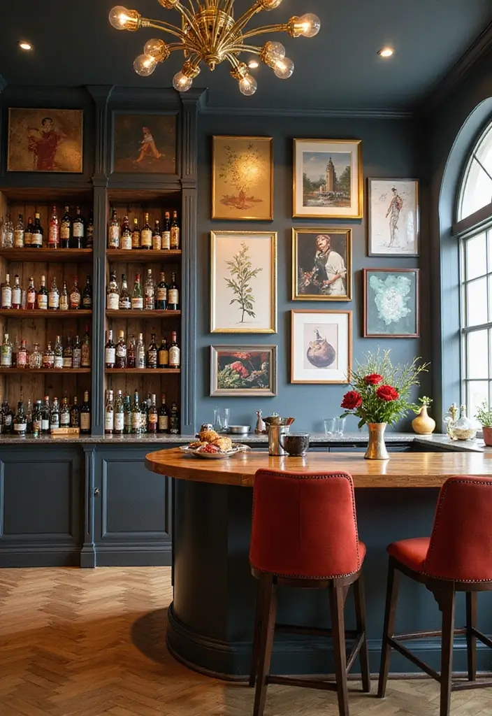 27 Home Bar Decor Ideas Featuring Accent Walls And Lighting 9 27 Home Bar Decor Ideas Featuring Accent Walls And Lighting - 9. Artistic Displays