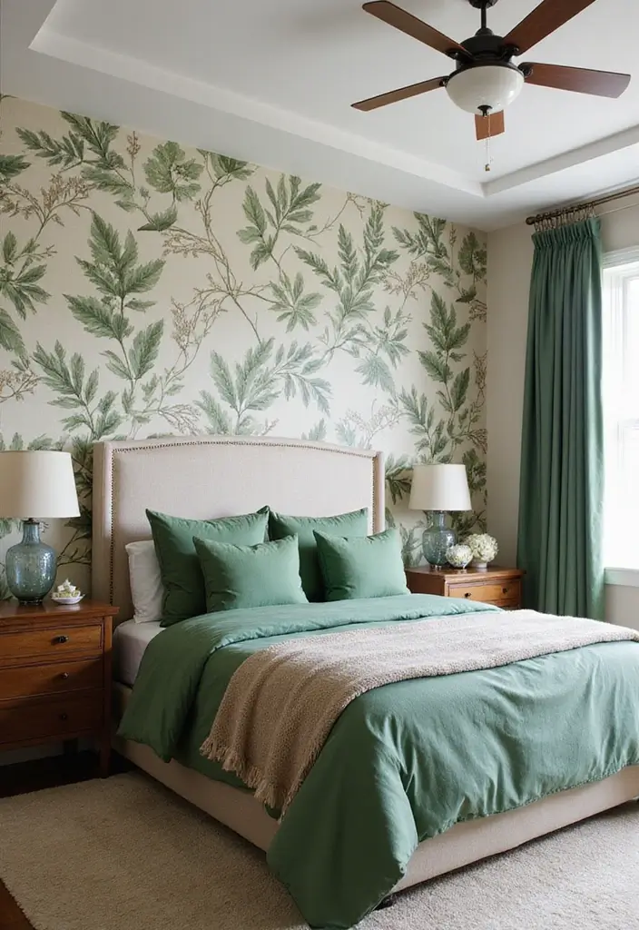 27 Master Bedroom Decor Ideas With Green Bedding 19 27 Master Bedroom Decor Ideas With Green Bedding - 11. Accent Walls to Complement Green Bedding