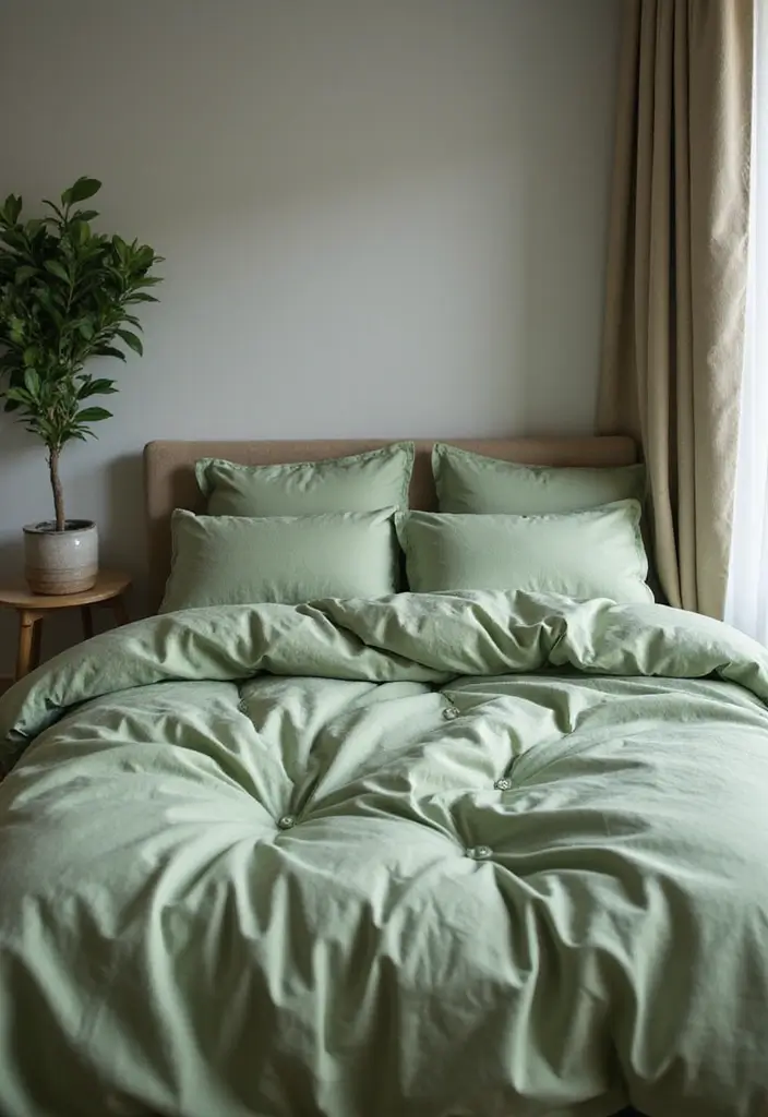 27 Master Bedroom Decor Ideas With Green Bedding 27 27 Master Bedroom Decor Ideas With Green Bedding - 13. Eco-Friendly Materials for Green Bedding