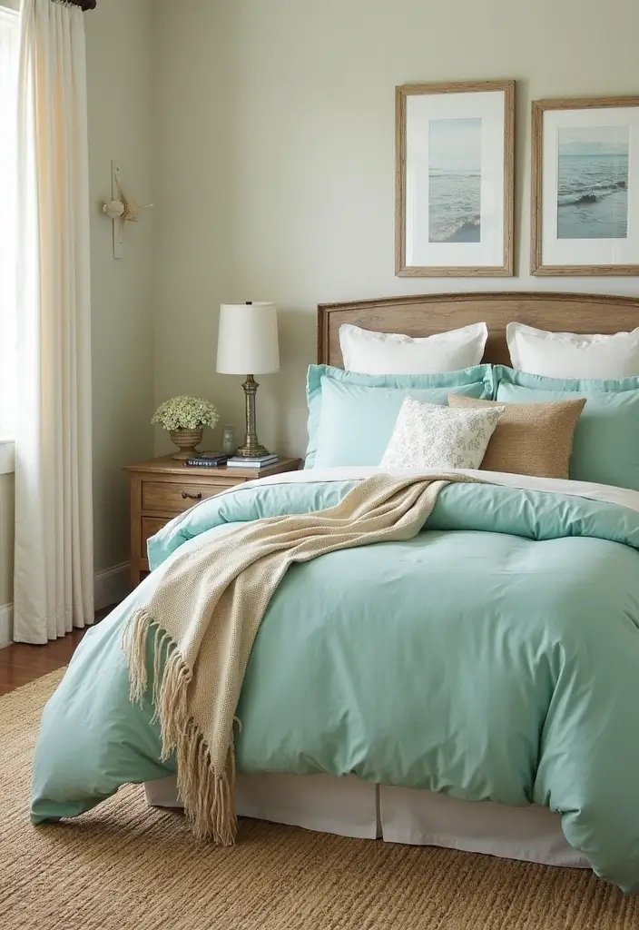 27 Master Bedroom Decor Ideas With Green Bedding 34 27 Master Bedroom Decor Ideas With Green Bedding - 14. Incorporating Green Bedding in a Coastal Theme