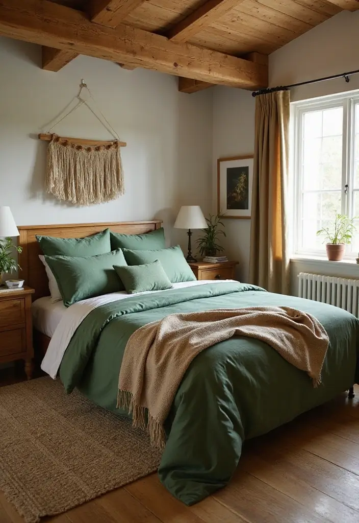 27 Master Bedroom Decor Ideas With Green Bedding 42 27 Master Bedroom Decor Ideas With Green Bedding - 16. Pair with Natural Wood Accents