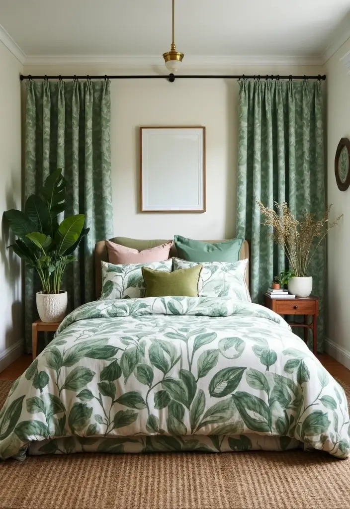 27 Master Bedroom Decor Ideas With Green Bedding 2 27 Master Bedroom Decor Ideas With Green Bedding - 2. Botanical Prints for a Nature-Inspired Look